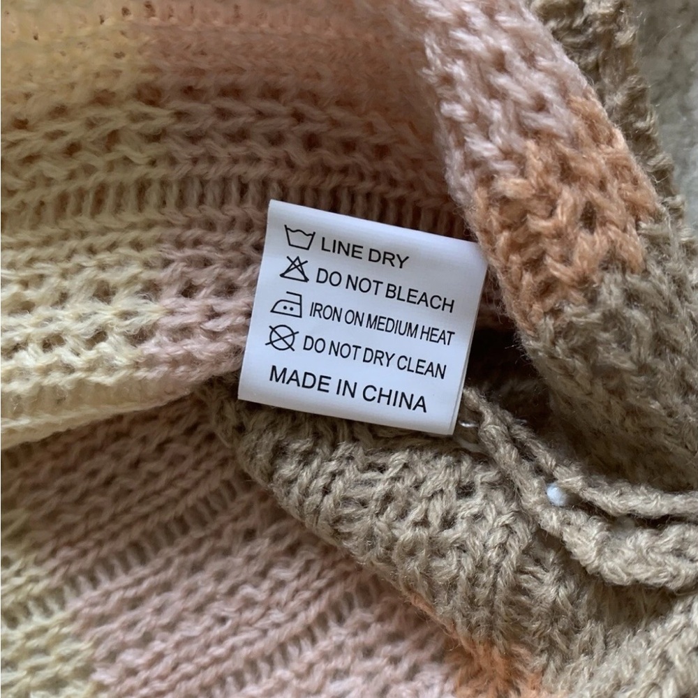 Miss Sparkling Oversized Open Knit Sweater Top Wmns L Earthy Striped Beachy Boho - Picture 9 of 11